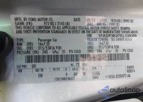 2014 Ford Focus Se z USA, uszkodzony, nr VIN 1FADP3K27EL139356